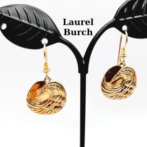 Vintage Laurel Burch Mynah Bird Gold Plated Drop Earrings - 1 1/4 Inches